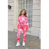 Arshiner Girl’s 2 Piece Outfits Tie-dye Twist Front Pullover Hooded Sweatsuits Sweatshirt and Sweatpants Clothing Set(Hot Pink)