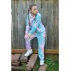 Arshiner Girl’s 2 Piece Outfits Tie-dye Twist Front Pullover Hooded Sweatsuits Sweatshirt and Sweatpants Clothing Set(Pink & White & Green & Purple)