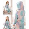 Arshiner Girl’s 2 Piece Outfits Tie-dye Twist Front Pullover Hooded Sweatsuits Sweatshirt and Sweatpants Clothing Set(Pink & White & Green & Purple)