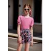 Arshiner Girls 2 Piece Summer Outfits Knit Twist Puff Sleeve Top and High Waist Paper Bag Shorts Set with Pockets(Deep Pink Flower)