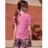 Arshiner Girls 2 Piece Summer Outfits Knit Twist Puff Sleeve Top and High Waist Paper Bag Shorts Set with Pockets(Deep Pink Flower)