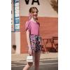 Arshiner Girls 2 Piece Summer Outfits Knit Twist Puff Sleeve Top and High Waist Paper Bag Shorts Set with Pockets(Deep Pink Flower)