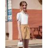 Arshiner Girls 2 Piece Summer Outfits Knit Twist Puff Sleeve Top and High Waist Paper Bag Shorts Set with Pockets(White Khaki)