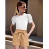 Arshiner Girls 2 Piece Summer Outfits Knit Twist Puff Sleeve Top and High Waist Paper Bag Shorts Set with Pockets(White Khaki)