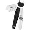 Arshiner Girls 3 Piece Set Short Sleeve High Low Hem Overlay Top & Cami with Sweatpants Kids Outfit 6-13 Years(Black&white)