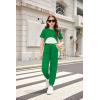 Arshiner Girls 3 Piece Set Short Sleeve High Low Hem Overlay Top & Cami with Sweatpants Kids Outfit 6-13 Years(Green)