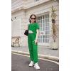 Arshiner Girls 3 Piece Set Short Sleeve High Low Hem Overlay Top & Cami with Sweatpants Kids Outfit 6-13 Years(Green)