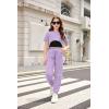 Arshiner Girls 3 Piece Set Short Sleeve High Low Hem Overlay Top & Cami with Sweatpants Kids Outfit 6-13 Years(Purple)