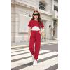 Arshiner Girls 3 Piece Set Short Sleeve High Low Hem Overlay Top & Cami with Sweatpants Kids Outfit 6-13 Years(Red)