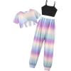 Arshiner Girls 3 Piece Set Short Sleeve High Low Hem Overlay Top & Cami with Sweatpants Kids Outfit 6-13 Years(Tie Dye B)