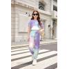 Arshiner Girls 3 Piece Set Short Sleeve High Low Hem Overlay Top & Cami with Sweatpants Kids Outfit 6-13 Years(Tie Dye a)