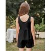 Arshiner Girls’ Casual Summer Sleeveless Jumpsuits Loose One Piece Romper Short Overalls Outfits with Pockets(Black)