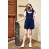 Arshiner Girls’ Casual Summer Sleeveless Jumpsuits Loose One Piece Romper Short Overalls Outfits with Pockets(Navy Blue)