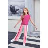Arshiner Girls Clothes 2 Piece Outfits Drop Shoulder Sleeve Top and Wide Leg Pants Set Trendy Clothing Size 6-14(Rose Red-stripes)