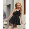 Arshiner Girls Clothes Summer 2 Piece Outfits Adjustable One Shoulder Ruffle Trim Top and Biker Short Sets 6-14 Years(Black-leopard)