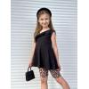Arshiner Girls Clothes Summer 2 Piece Outfits Adjustable One Shoulder Ruffle Trim Top and Biker Short Sets 6-14 Years(Black-leopard)