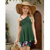 Arshiner Girls Clothes Summer 2 Piece Outfits Adjustable One Shoulder Ruffle Trim Top and Biker Short Sets 6-14 Years(Dark Green-print)