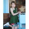 Arshiner Girls Clothes Summer 2 Piece Outfits Adjustable One Shoulder Ruffle Trim Top and Biker Short Sets 6-14 Years(Dark Green-print)