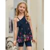Arshiner Girls Clothes Summer 2 Piece Outfits Adjustable One Shoulder Ruffle Trim Top and Biker Short Sets 6-14 Years(Navy-flowers)