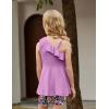 Arshiner Girls Clothes Summer 2 Piece Outfits Adjustable One Shoulder Ruffle Trim Top and Biker Short Sets 6-14 Years(Purple-flowers)