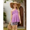 Arshiner Girls Clothes Summer 2 Piece Outfits Adjustable One Shoulder Ruffle Trim Top and Biker Short Sets 6-14 Years(Purple-flowers)