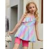 Arshiner Girls Clothes Summer 2 Piece Outfits Adjustable One Shoulder Ruffle Trim Top and Biker Short Sets 6-14 Years(Rainbow)
