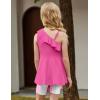 Arshiner Girls Clothes Summer 2 Piece Outfits Adjustable One Shoulder Ruffle Trim Top and Biker Short Sets 6-14 Years(Rose Red-stripes)