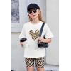 Arshiner Girls Clothes Summer 2 Piece Outfits Drop Shoulder T-Shirts and Biker Shorts Kids Fashion Clothing Sets(Leopard)