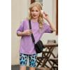 Arshiner Girls Clothes Summer 2 Piece Outfits Drop Shoulder T-Shirts and Biker Shorts Kids Fashion Clothing Sets(Purple)