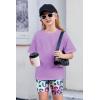 Arshiner Girls Clothes Summer 2 Piece Outfits Drop Shoulder T-Shirts and Biker Shorts Kids Fashion Clothing Sets(Purple)