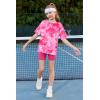 Arshiner Girls Clothes Summer 2 Piece Outfits Drop Shoulder T-Shirts and Biker Shorts Kids Fashion Clothing Sets(Tie Dye_pink)