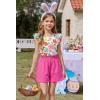 Arshiner Girls Clothes Summer Outfits Ruffle Sleeve Tops and Paperbag Waist Shorts with Pockets Kids Clothing Set(Hot Pink Flower)