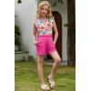 Arshiner Girls Clothes Summer Outfits Ruffle Sleeve Tops and Paperbag Waist Shorts with Pockets Kids Clothing Set(Hot Pink Flower)