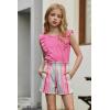 Arshiner Girls Clothes Summer Outfits Ruffle Sleeve Tops and Paperbag Waist Shorts with Pockets Kids Clothing Set(Hot Pink Strips)