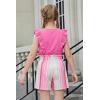 Arshiner Girls Clothes Summer Outfits Ruffle Sleeve Tops and Paperbag Waist Shorts with Pockets Kids Clothing Set(Hot Pink Strips)