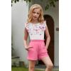 Arshiner Girls Clothes Summer Outfits Ruffle Sleeve Tops and Paperbag Waist Shorts with Pockets Kids Clothing Set(Pink Flower)