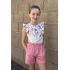Arshiner Girls Clothes Summer Outfits Ruffle Sleeve Tops and Paperbag Waist Shorts with Pockets Kids Clothing Set(Pink Flower)