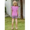 Arshiner Girls Clothes Summer Outfits Ruffle Sleeve Tops and Paperbag Waist Shorts with Pockets Kids Clothing Set(Purple Flower)