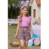 Arshiner Girls Clothes Summer Outfits Ruffle Sleeve Tops and Paperbag Waist Shorts with Pockets Kids Clothing Set(Purple Flower)