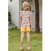 Arshiner Girls Clothes Summer Outfits Ruffle Sleeve Tops and Paperbag Waist Shorts with Pockets Kids Clothing Set(Yellow Leaf)