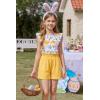 Arshiner Girls Clothes Summer Outfits Ruffle Sleeve Tops and Paperbag Waist Shorts with Pockets Kids Clothing Set(Yellow Leaf)