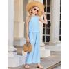 Arshiner Girls Clothing Set Casual Clothes Sleeveless Back Tank Crop Top and Wide-Leg Pants with Pocket 2 Piece Outfits 5-13Y(Light Blue)