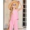 Arshiner Girls Clothing Set Casual Clothes Sleeveless Back Tank Crop Top and Wide-Leg Pants with Pocket 2 Piece Outfits 5-13Y(Pink)