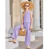 Arshiner Girls Clothing Set Casual Clothes Sleeveless Back Tank Crop Top and Wide-Leg Pants with Pocket 2 Piece Outfits 5-13Y(Violet)