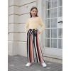 Arshiner Girls Clothing Sets Square Neck Rib Knit Shirts + Stylish Wide Leg Pants + Headband Cute 3pcs Fall Clothes Outfits(Beige + Stripe)