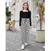Arshiner Girls Clothing Sets Square Neck Rib Knit Shirts + Stylish Wide Leg Pants + Headband Cute 3pcs Fall Clothes Outfits(Black + Checkboard)