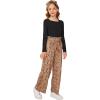 Arshiner Girls Clothing Sets Square Neck Rib Knit Shirts + Stylish Wide Leg Pants + Headband Cute 3pcs Fall Clothes Outfits(Black +Leopard Dot)