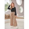 Arshiner Girls Clothing Sets Square Neck Rib Knit Shirts + Stylish Wide Leg Pants + Headband Cute 3pcs Fall Clothes Outfits(Black +Leopard Dot)