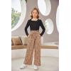 Arshiner Girls Clothing Sets Square Neck Rib Knit Shirts + Stylish Wide Leg Pants + Headband Cute 3pcs Fall Clothes Outfits(Black +Leopard Dot)