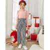 Arshiner Girls Clothing Sets Square Neck Rib Knit Shirts + Stylish Wide Leg Pants + Headband Cute 3pcs Fall Clothes Outfits(Pink + Striped)